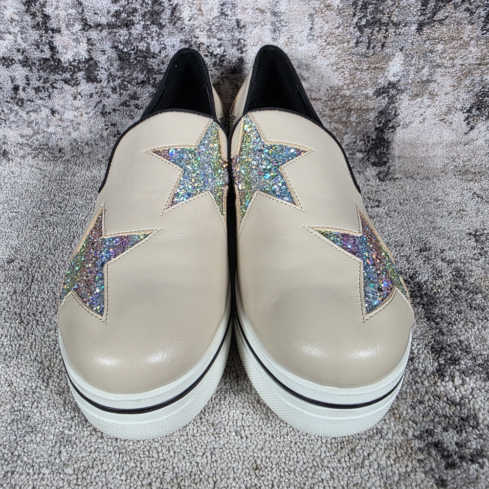Stella McCartney Women's Binx Star Slip-On Platforms Cream Sparkle Size 38/8 - Picture 3 of 12